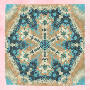 Hex Mandala Blue and Orange Bandana