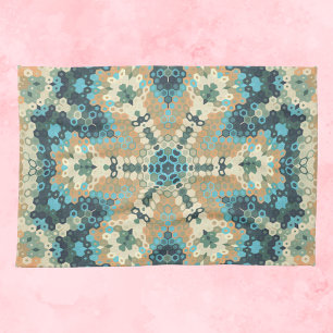 Hex Mandala Blue and Orange Kitchen Towel