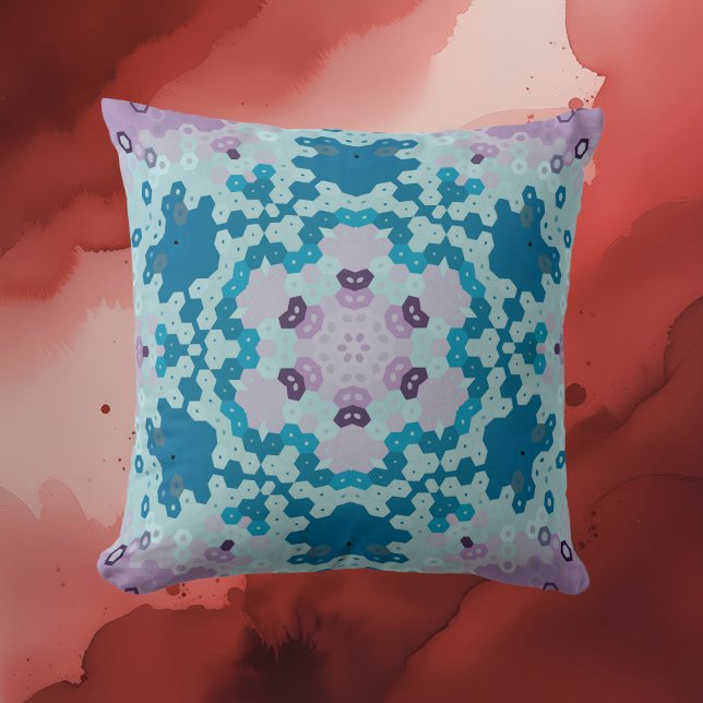 Hex Mandala Blue and Purple Throw Pillow (Creator Uploaded)
