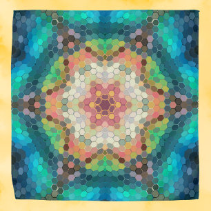 Hex Mandala Blue Green and Pink Bandana