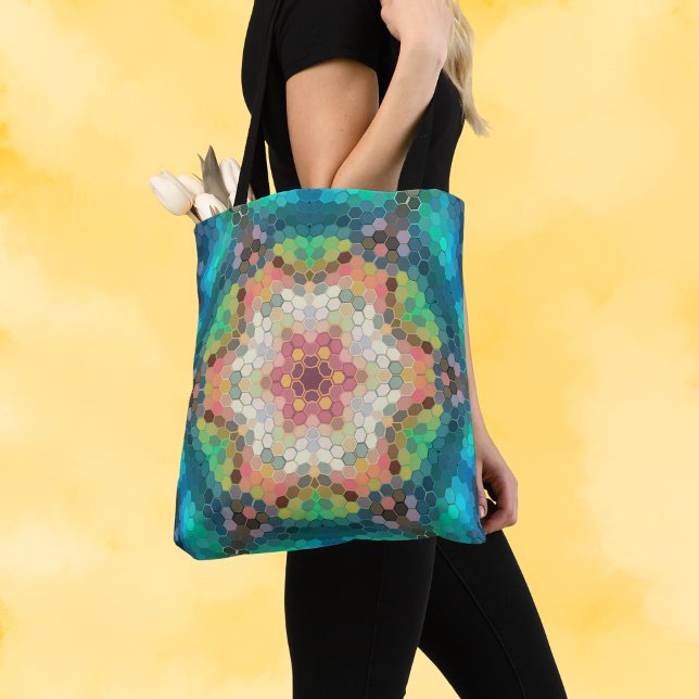 Hex Mandala Blue Green and Pink Tote Bag (Creator Uploaded)