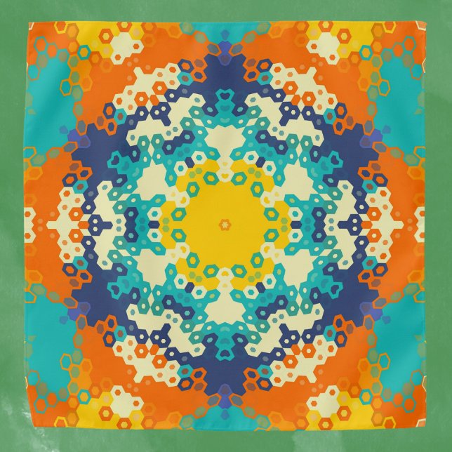 Hex Mandala Blue Orange and Yellow Bandana (Creator Uploaded)