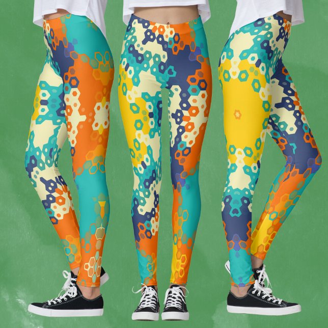 Hex Mandala Blue Orange and Yellow Leggings (Creator Uploaded)