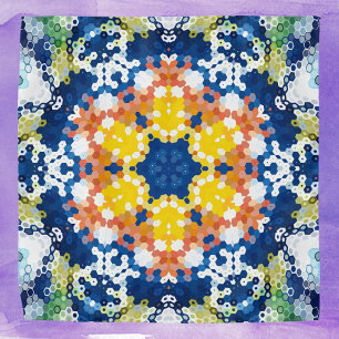 Hex Mandala Blue Yellow Orange and Green Bandana