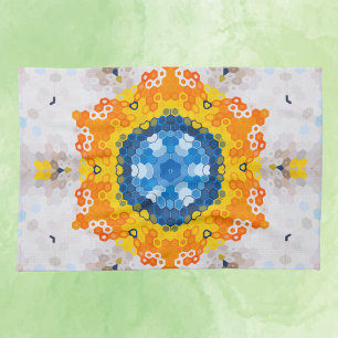Hex Mandala Blue Yellow Orange and White Kitchen Towel