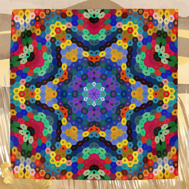 Hex Mandala Blue Yellow Red and Green Bandana (Creator Uploaded)