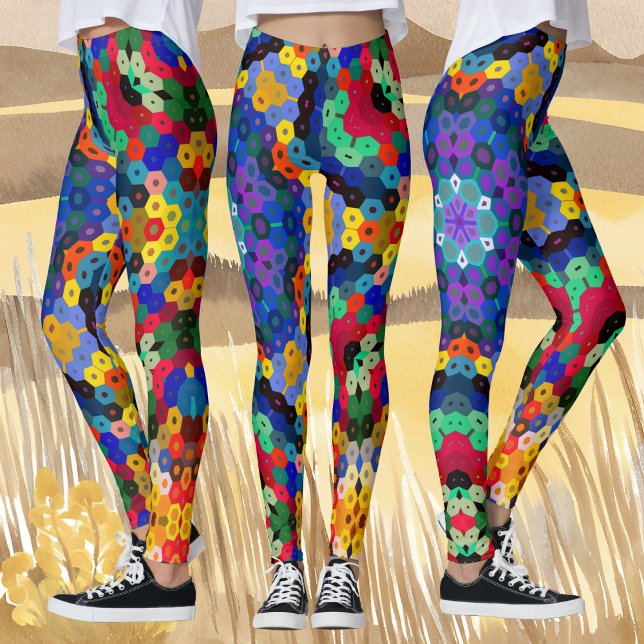 Hex Mandala Blue Yellow Red and Green Leggings (Creator Uploaded)