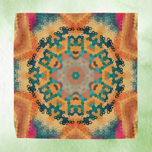 Hex Mandala Orange and Blue Bandana