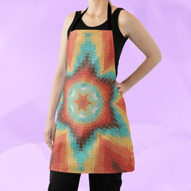 Hex Mandala Orange Blue and Yellow Apron (Creator Uploaded)