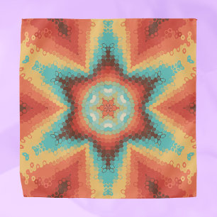 Hex Mandala Orange Blue and Yellow Bandana