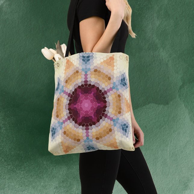 Hex Mandala Orange Pink and Blue Tote Bag (Creator Uploaded)