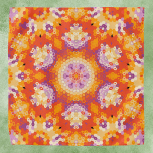Hex Mandala Orange Purple and White Bandana