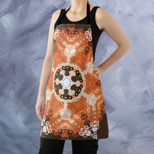 Hex Mandala Orange White and Brown Apron (Creator Uploaded)