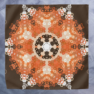 Hex Mandala Orange White and Brown Bandana