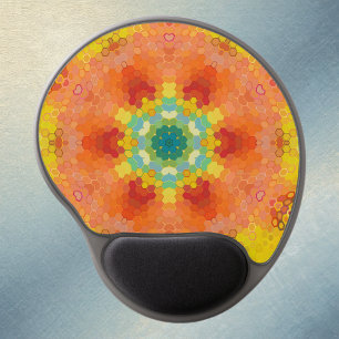 Hex Mandala Orange Yellow Red and Blue Gel Mouse Pad