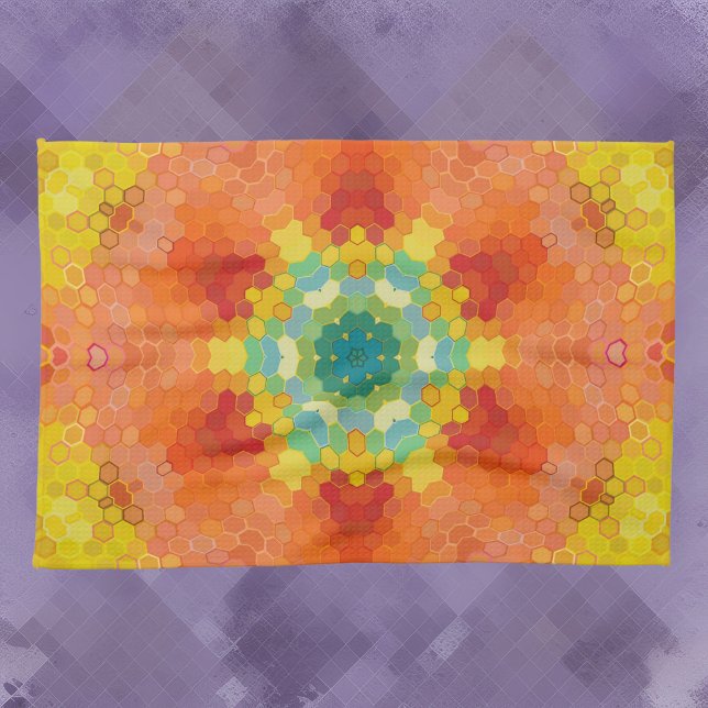 Hex Mandala Orange Yellow Red and Blue Kitchen Towel (Creator Uploaded)
