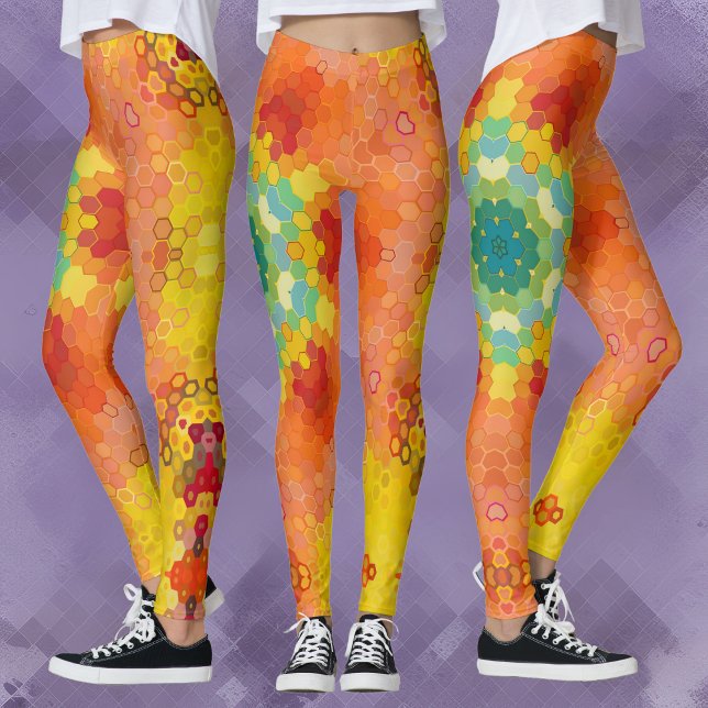 Hex Mandala Orange Yellow Red and Blue Leggings (Creator Uploaded)