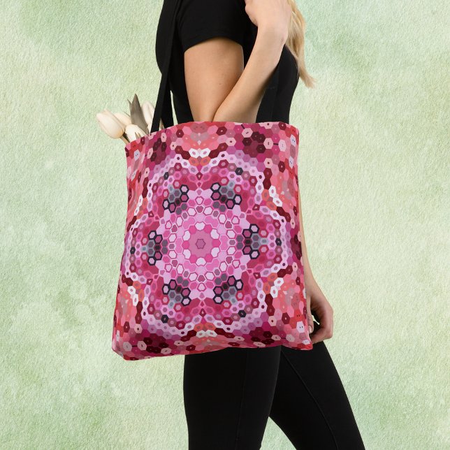 Hex Mandala Pink Red and White Tote Bag (Creator Uploaded)