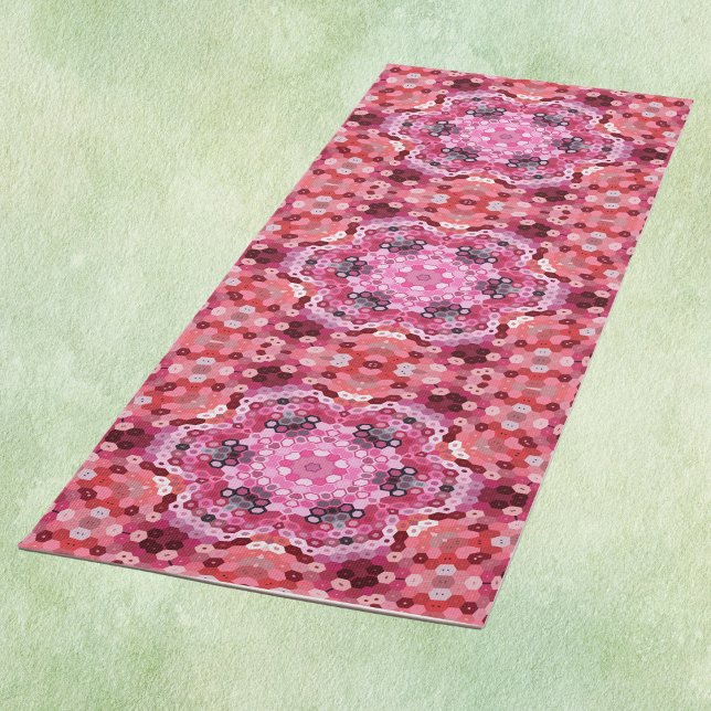 Hex Mandala Pink Red and White Yoga Mat (Creator Uploaded)