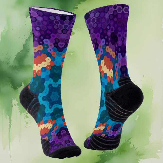 Hex Mandala Purple Blue and Orange Socks (Creator Uploaded)