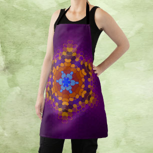 Hex Mandala Purple Orange and Blue Apron