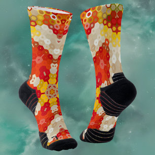 Hex Mandala Red and Yellow Socks