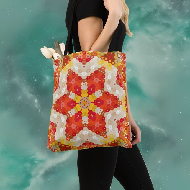 Hex Mandala Red and Yellow Tote Bag (Creator Uploaded)