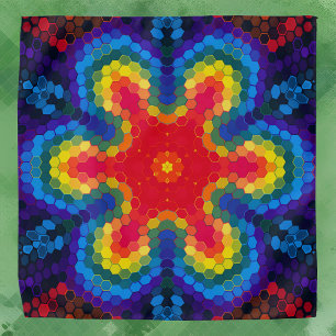 Hex Mandala Red Yellow and Blue Bandana