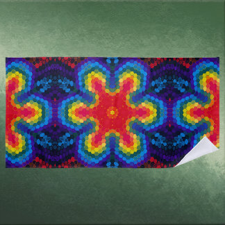 Hex Mandala Red Yellow and Blue Beach Towel