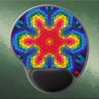 Hex Mandala Red Yellow and Blue Gel Mouse Pad