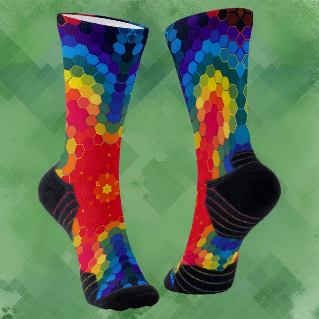 Hex Mandala Red Yellow and Blue Socks (Creator Uploaded)