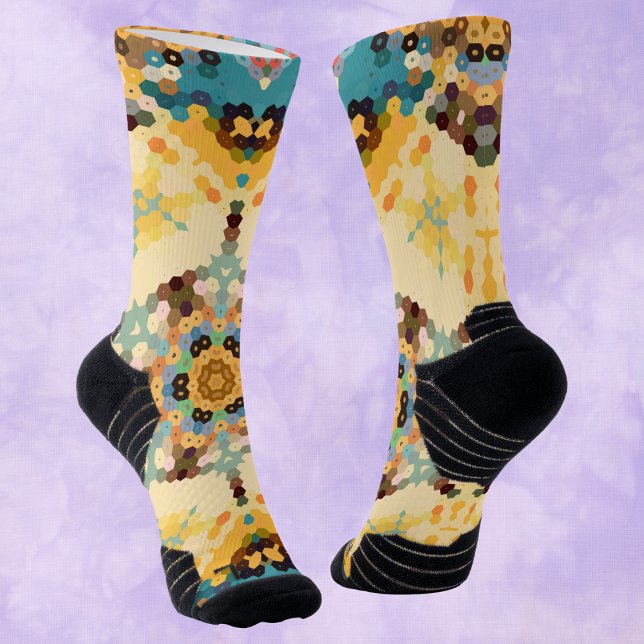 Hex Mandala Yellow and Blue Socks (Creator Uploaded)
