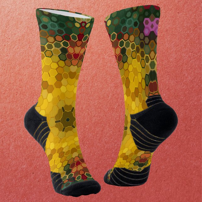 Hex Mandala Yellow Green and Orange Socks (Creator Uploaded)