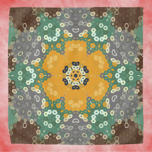 Hex Mandala Yellow Teal and Brown Bandana