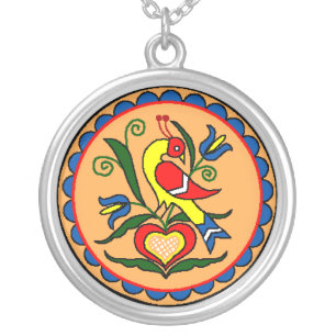 Hex Sign Dutch Bird Silver Plated Necklace