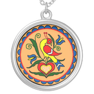 Hex Sign Dutch Bird Silver Plated Necklace