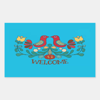 Hex Sign, Love Birds,add text, Rectangular Sticker