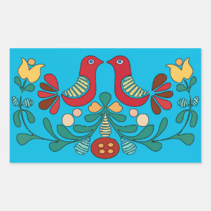 Hex Sign, Love Birds, Rectangular Sticker