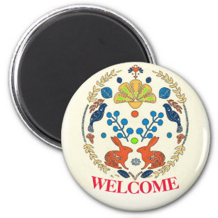 Hex Sign Polish  Welcome Rabbits Magnet