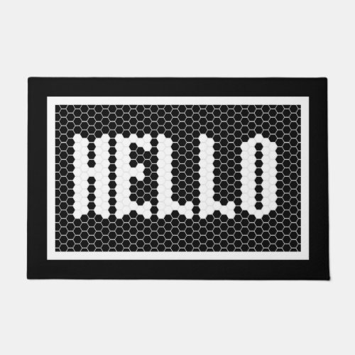 Hex tile black and white modern hello design black doormat
