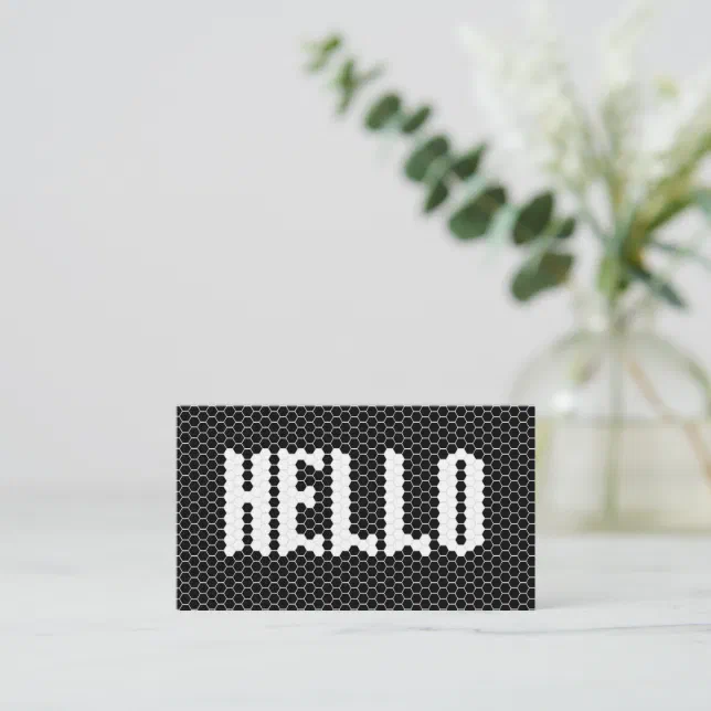 Hex tile black and white modern hello design business card | Zazzle