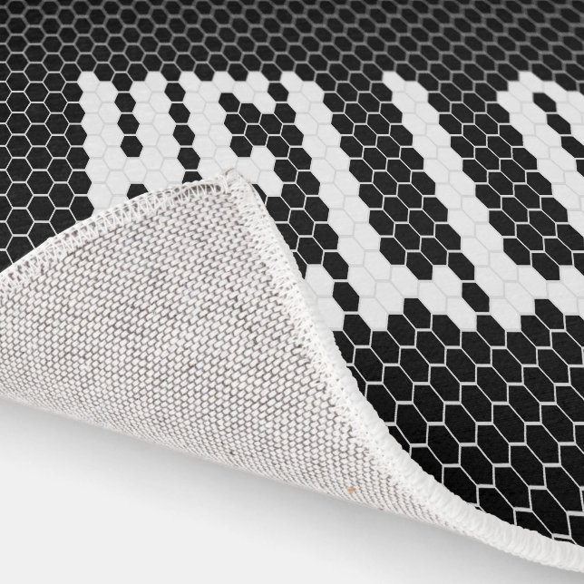 Hex tile black and white modern hello design rug (Indoor)