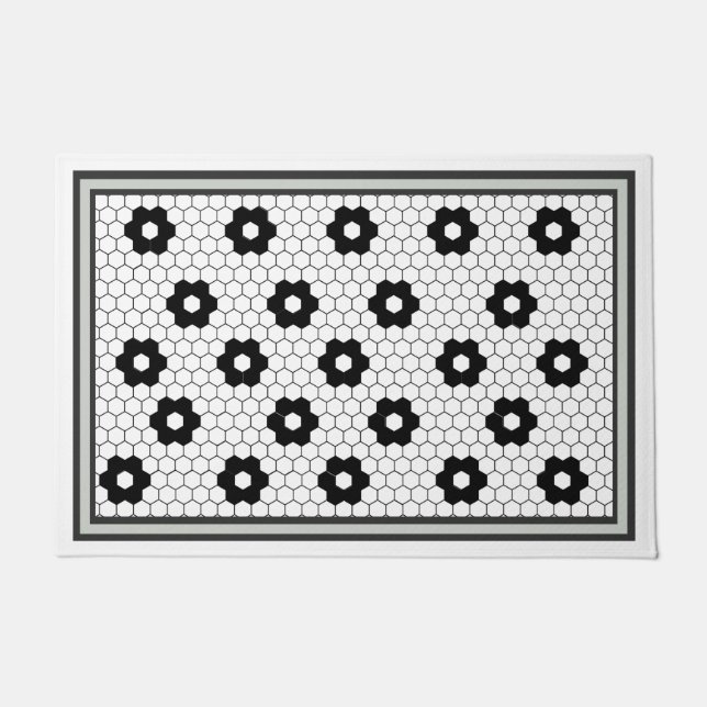 Hex tile design green gray doormat (Front)
