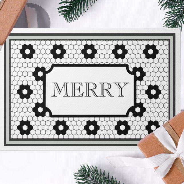 Hex tile design green Merry Christmas  Doormat (Creator Uploaded)
