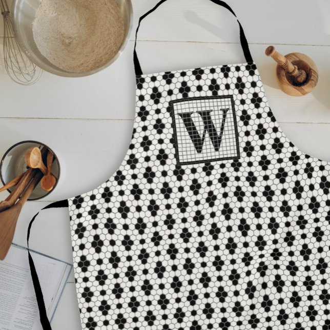 Hex Tile Print Monogram Apron (Creator Uploaded)