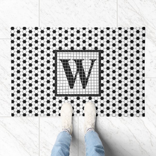 Hex Tile Print Monogram Doormat (Indoor)