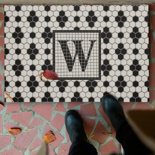 Hex Tile Print Monogram Doormat