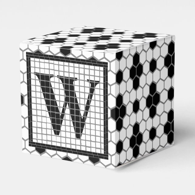 Hex Tile Print Monogram Favor Box (Front Side)