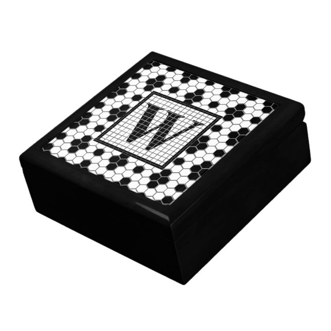 Hex Tile Print Monogram Jewelry Box (Side)