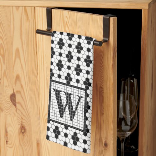 Hex Tile Print Monogram kitchen towel